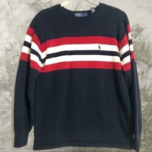 Polo Ralph Lauren Navy Stripe Knit Sweater Youth Large Red White